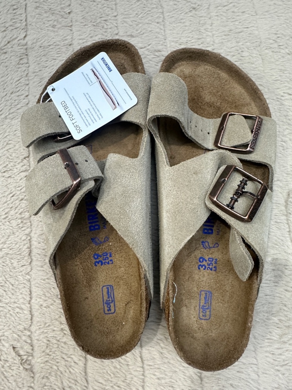 Birkenstock Arizona Soft Footbed Suede Sandals - Light Beige
